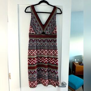 Embroidered geometric print dress
